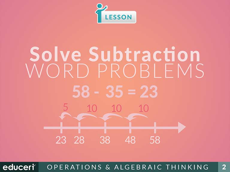 Solve Subtraction Word Problems Lesson Plans